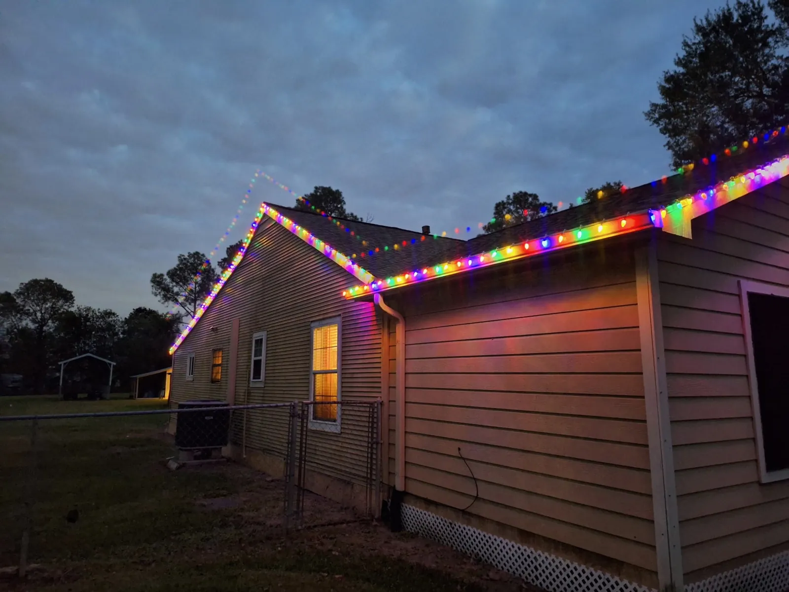 Side of a house with roofline lights